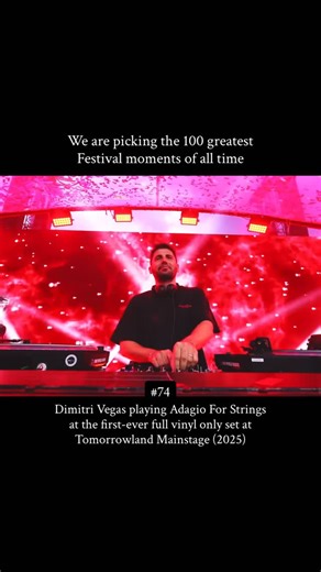 EDM US on Instagram: "Dimitri Vegas playing Adagio For Strings at the first ever full vinyl only set at Tomorrowland Mainstage 2025 At Tomorrowland 2025 something truly unique happened. Dimitri Vegas made history by performing the very first full vinyl only set ever on that iconic mainstage. This groundbreaking moment included a massive emotional turn when he dropped Adagio for Strings. Playing this classic piece of orchestral music in an electronic version from a physical record added an incred
