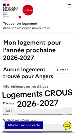 Tu cherches un logement CROUS pour 2026-2027 ? Voici les résidences que j’ai trouvées ! ✅ Longwy (Jean Monnet) → 27m² à 501€ ✅ Metz (Bridoux) → 50m² à 575€ ✅ Nancy (Vélodrome) → 30m² autour de 500€ Angers = quasi rien dispo… 😩 Les places partent ultra vite ! Site officiel 👇 🔗 trouverunlogement.lescrous.fr Tu postules dans quelle ville ? Dis-moi en commentaire ⬇️ #CROUS #LogementEtudiant #Etudiant2026 #RésidenceCROUS #EtudiantFrance