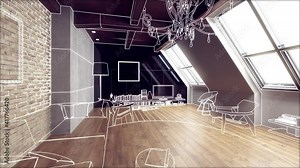 Modern Style Attic Interior After Renovation - loopable 3D Visualization