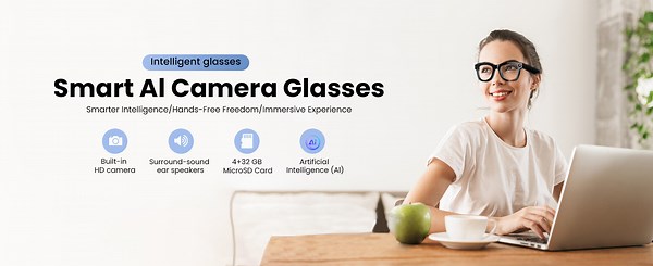 AI Smart Glasses - 800W HD Camera, 1080P Video, Voice Control, Bluetooth/Wi-Fi, 220mAh Fast Charging, Lightweight for Hands-Free Recording(Anti-Blue Lights & Sunglasses Lenses Included-Black)