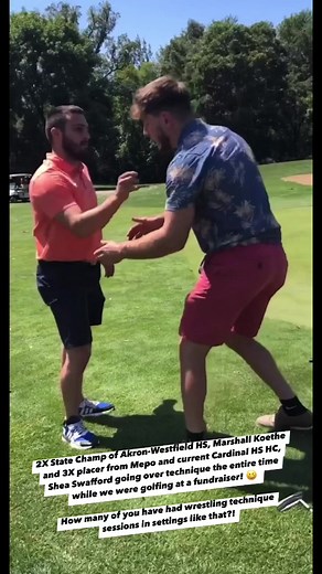 9.8K views · 79 reactions | 2X State Champ of Akron-Westfield HS, Marshall Koethe and 3X placer from Mepo and current Cardinal HS HC, Shea Swafford going over technique the entire time while we were golfing at a fundraiser!  How many of you have had wrestling technique sessions in settings like that?! | The Pin Doctors | Facebook