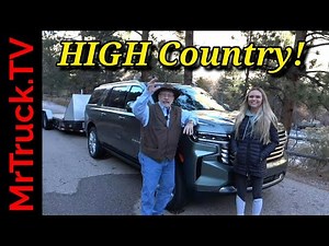 2023 Chevy Suburban High Country review trailering in the Rockies. With rear self leveling air ride