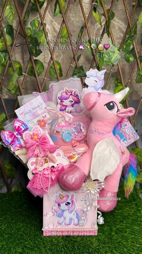 Majestic Moments Co🪞 on Instagram: "Stop scrolling if you need the PERFECT unicorn-themed gift idea 🦄🎀 Our unicorn-themed gift hamper for kids is filled with the cutest, most colorful & magical surprises every little girl adores ✨ Perfect for birthdays & special surprises 🎂 💌 DM to order | Customisable [ unicorn theme gifts, gift ideas for kids, gift ideas for girls, unicorn gift ideas, unicorn gift basket, gifts for kids, cute gift ideas, customised gifts ] #customisedgifts #giftideasforki