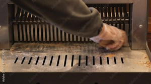 Automatic bread slicer. Slicing bread at the bakery