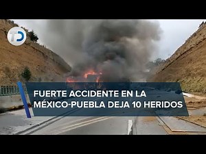 En la México-Puebla, choque entre tráiler y autobús de pasajeros deja 10 lesionados