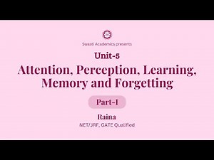 Unit 5 | Part-1 | Attention Perception Learning Memory and Forgetting | UGC-NET/JRF Paper-1