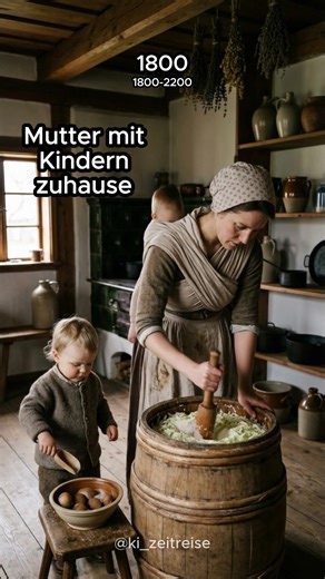 Fun Fact: 1800 bedeutete Haushalt Handarbeit. Keine Maschinen, keine Abkürzungen, aber volle Verantwortung. Welche Zeit war für Mütter am schwersten, deiner Meinung nach? #geschichte #zeitreise #mutterschaft #familie #damals
