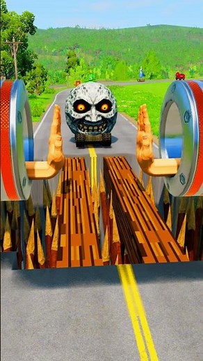 Weird Cars Driving the Bridge VS Bollard Hand and Spikec Pit in BeamNG.drive