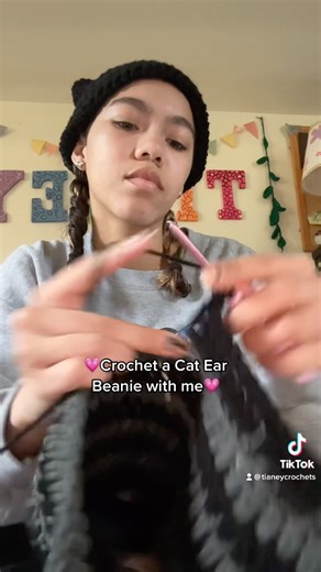 Crochet a cat ear beanie with me🤗#fyp