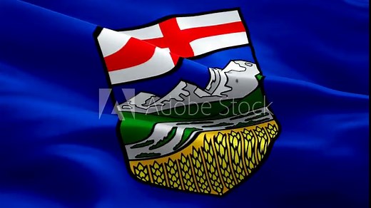 Alberta Province flag video waving in wind. Realistic Province Flag background. ‎Calgary Alberta Flag Looping closeup 1080p Full HD 1920X1080 footage. Alberta Canada Provinces country flags footage vi
