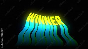 3D neon word animation is a winner! The concept of competitions, sports and intellectual games.