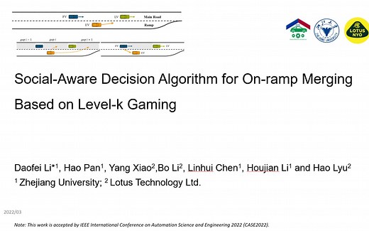 基于level-k博弈的匝道汇流驾驶决策算法Social-Aware Ramp Merging Decision for Automated Vehicle