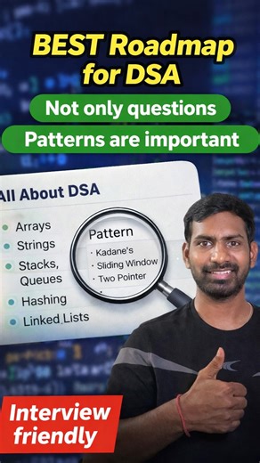 Nithin dev on Instagram: "I struggled with random DSA questions until I found this roadmap.✅ Patterns > random practice👀 Save this if you’re serious about interviews🧑‍💻 Follow for more and comment anything to get Link.❤️"