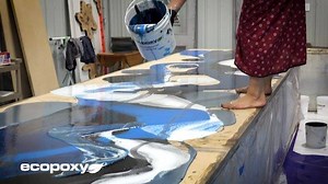 Probably the most enjoyable pour I've ever done (aside from the talking part) 😁 35L UVPoxy Pour. 110 square feet. #GoingBig 😳 If you ever get a chance to stand on your piece while pouring it adds to the expirience! 😜 #EcoPoxy #MadeWithEcoPoxy #Artwork #TableTop | EcoPoxy