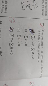 The condition for dynamic balancing of a shaft-rotor system is:... | Filo