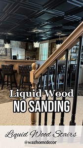 Comment LINK for the products for this liquid wood stairs transformation!! NO SANDING 🤯 Follow for more budget friendly DIYs and tips along the way!! #liquidwood #stain #stairs #stairrailing #beforeandafter #myhome #homeprojects #diy #diyhome #diyprojects #cabinetideas #cabinet #stainideas #homeideas #stairwell #transformation #budgetfriendly #budgetfriendlydiy #youcandoit #onabudget #easy #tutorial #tipsandtricks #hack | Waz Home Decor