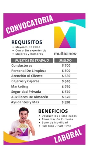 Convocatoria Laboral en Multicines Ecuador