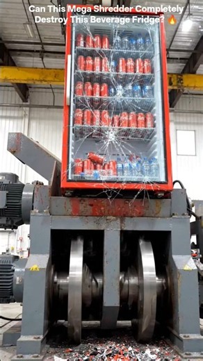 Can a Mega Shredder Destroy a Beverage Fridge? 🤯 AI vs Steel! #shorts