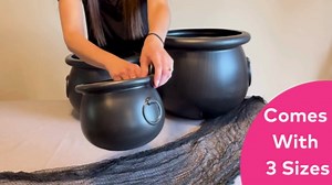 Fun Express Halloween Cauldron Set 3 Pack - Large 16" 12" 8" Black Plastic Cauldron Bowl for Halloween Party Decorations | Witches Cauldron for Candy Dish & Table Centerpiece | Indoor Outdoor Use