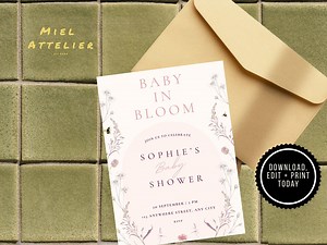 Baby Shower Invite | Baby in Bloom | Pink | Easily Personalised | Digital Invite - Etsy