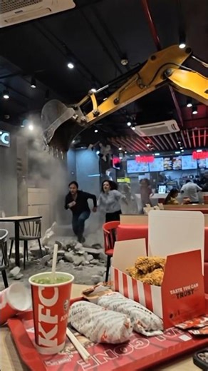 Excavator Demolishes KFC Restaurant