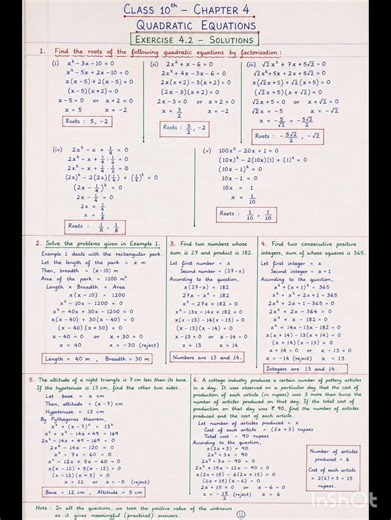 Class 10 Maths Chapter 4 | Quadratic Equations Complete Notes ✍️ | Exercise 4.1, 4.2 & 4.3 Solved