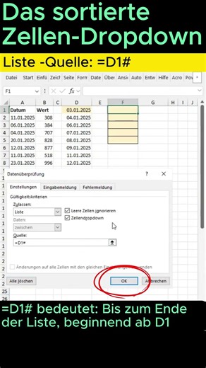 Neu in Excel 365: Das sortierte Zellen-Dropdown!