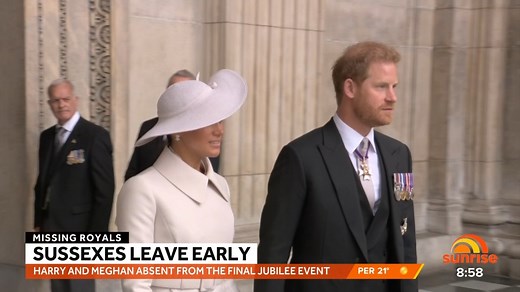 It's been revealed Prince Harry and Meghan Markle jetted home from London before celebrations for the Queen's Platinum Jubilee had even ended. | Sunrise