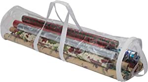 Simplify Clear Gift Wrap Storage Bag | Holds 30" Long Wrapping Paper Rolls | Clear | Zipper Closure | Easy Storage | Holiday Storage | Easy Carry Hangers, 1 Count (Pack of 1), Red