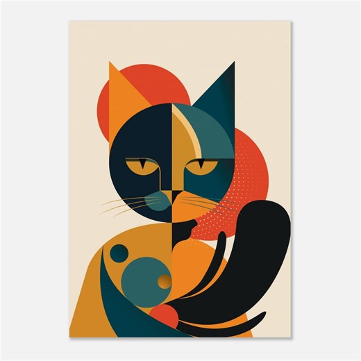 Geometric Bauhaus Cat – Minimalist Cat Poster – Geometric Cat Wall Art – Bauhaus cat