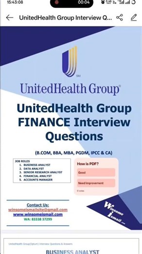 UnitedHealth Group Interview Questions and Answers PDF #UnitedHealth #Optum #interview #shorts