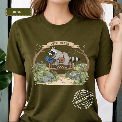 Special Delivery Raccoon Shirt for Women, Cute Woodland Bella Canvas 3001 Tee, Cottagecore Animal Gift for Her - Etsy
