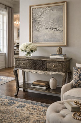 Hand-engraved Brass Console Table - Moroccan Boho Entryway Hallway Furniture - Etsy