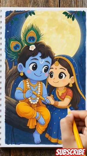 Radha Krishna Drawing ❤️ | Most Viral Art Easy Krishna Drawing Tutorial 🎨 ❤️✨ #ai #drawing #viral