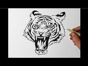 How to Draw a Tiger Roaring || Tattoo Design Style - Videos For Kids