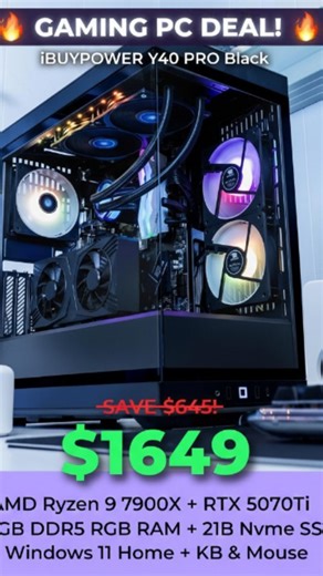 @voltcrownprime on Instagram: "High-FPS 4K Gaming Rig for Streamers & Esports Pros iBUYPOWER Y40 PRO Black Gaming PC Desktop Computer AMD Ryzen 9 7900X CPU, NVIDIA GeForce RTX 5070Ti 16GB GPU, 32GB DDR5 RGB 5200MHz RAM, 2TB NVMe SSD, Windows 11 Home, Keyboard, Mouse - Y40BA9N57T01 Brand: iBUYPOWER Operating System: Windows 11 Home CPU Model : Ryzen 9 7900X CPU Speed: 4.7 GHz Graphics Card Description: Dedicated Graphics Coprocessor: NVIDIA GeForce RTX 5070Ti Memory Storage Capacity: 32 GB Specif