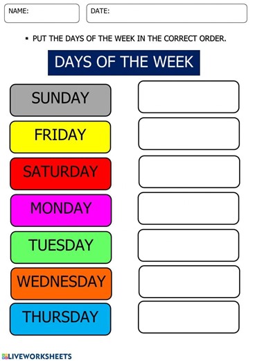 Days of the week online pdf worksheet