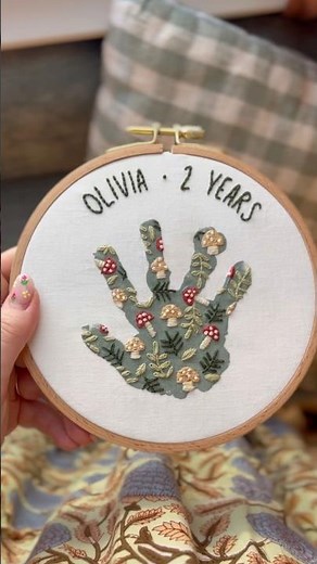 Full tutorial on my channel - make your own embroidered handprint for Mothers Day!🪡🍄