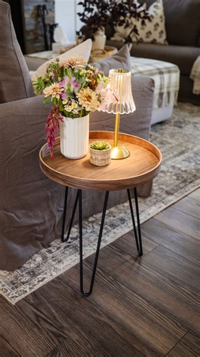 From walnut tray to walnut table 😍 Easiest IKEA hack ever, and I love how it turned out! Would you try this? #cozydiyhome #ikeahacks #ikeahack #diydecor #diyproject #diyprojects #budgetdecor | Cozy DIY Home