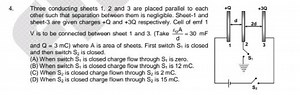 Three conducting sheets 1,2 and 3 are placed parallel to each o... | Filo
