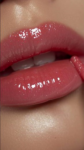 "Close-up of realistic asian female lips, full lips being highlighted with lip gloss applied by w...