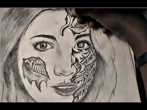 HOW TO DRAW: Realistic girl with half robot face