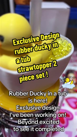 Rubber Ducky in a tub is here! Exclusive design I’ve been working on! Beyond excited to see it completed ✔️ #rubberducky #cuteduck #strawtopper #3ddesign #strawtoppers