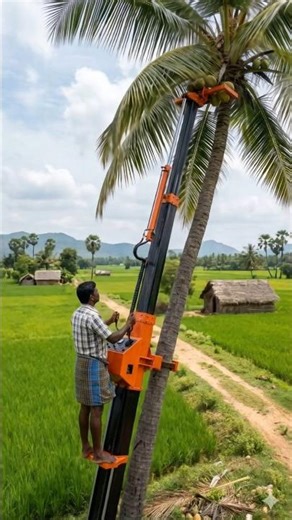 Smart Coconut Tree Climbing Machine in Rural Farming 🌴 | Easy & Safe Harvesting