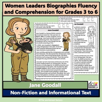 Jane Goodall Women Leaders Biography Fluency- Comprehension for Grades 3-6