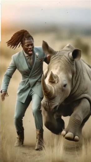 Massive Rhino Charges at Man – Terrifying Wildlife Encounter! #foryoushorts #natureshorts