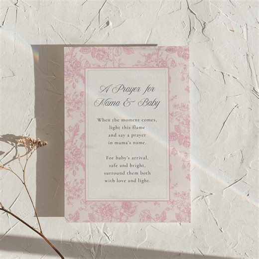 Pink Baby Shower Prayer Card Printable Mama and Baby Candle Blessing Activity Floral Keepsake Instant Download - Etsy