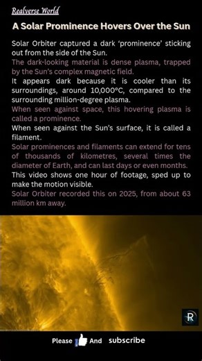 A Solar Prominence Hovers Over the Sun ☀️ | Solar Orbiter Footage #universe #space #solarsystem #sun