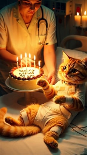 Cerita Sedih Seorang Dokter Menyalakan Lilin untuk Seekor Kucing Kecil yang sakit dan Berani 🎂💔