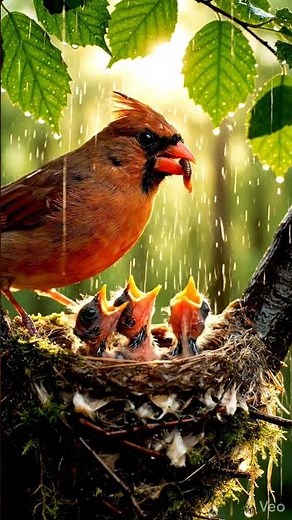 🐦 Mother Bird Feeding Her Babies in the Nest | Peaceful Morning Rain Nature #relaxing #birds #asmr